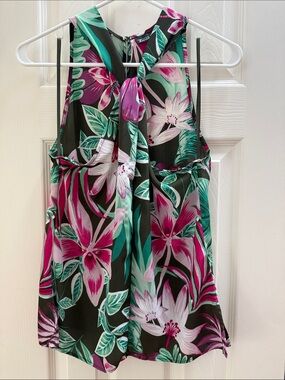 Sleeveless Tie-Back Floral Tank Top - Pink/Green